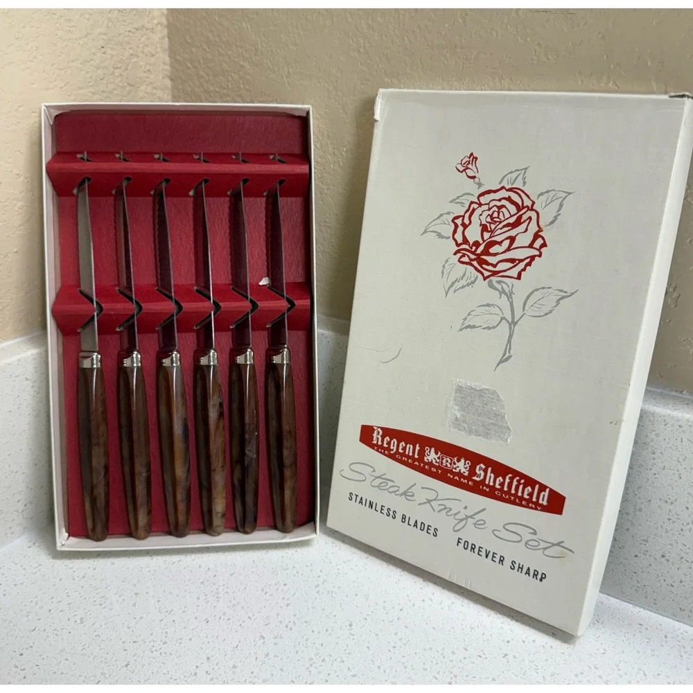 Regent Sheffield Steak Knife Set 6 Piece Stainless Blades Forever Sharp Cutlery